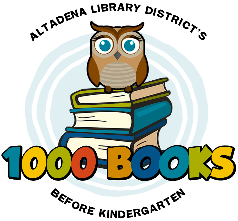 1000 Books Before Kindergarten Logo with a stack of books and Ada the Owl