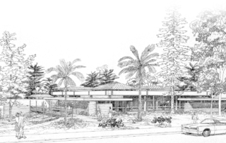 Sketch by Main Library facade by original architect Boyd Georgi
